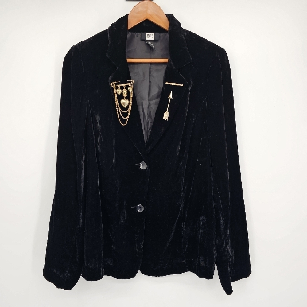 Crushed Velvet Feel Light Weight Blazer W/brooches Pins Womens Size 16w